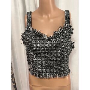EXCELLENT CONDITION Mare Mare x Anthropologie Black & White Fringe Knit Boho Pre